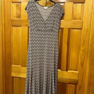 Peacock print midi dress with flared hem